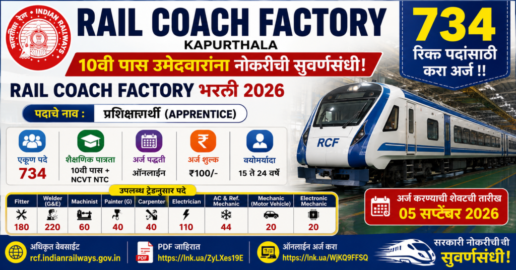 Rail Coach Factory Bharti 2026